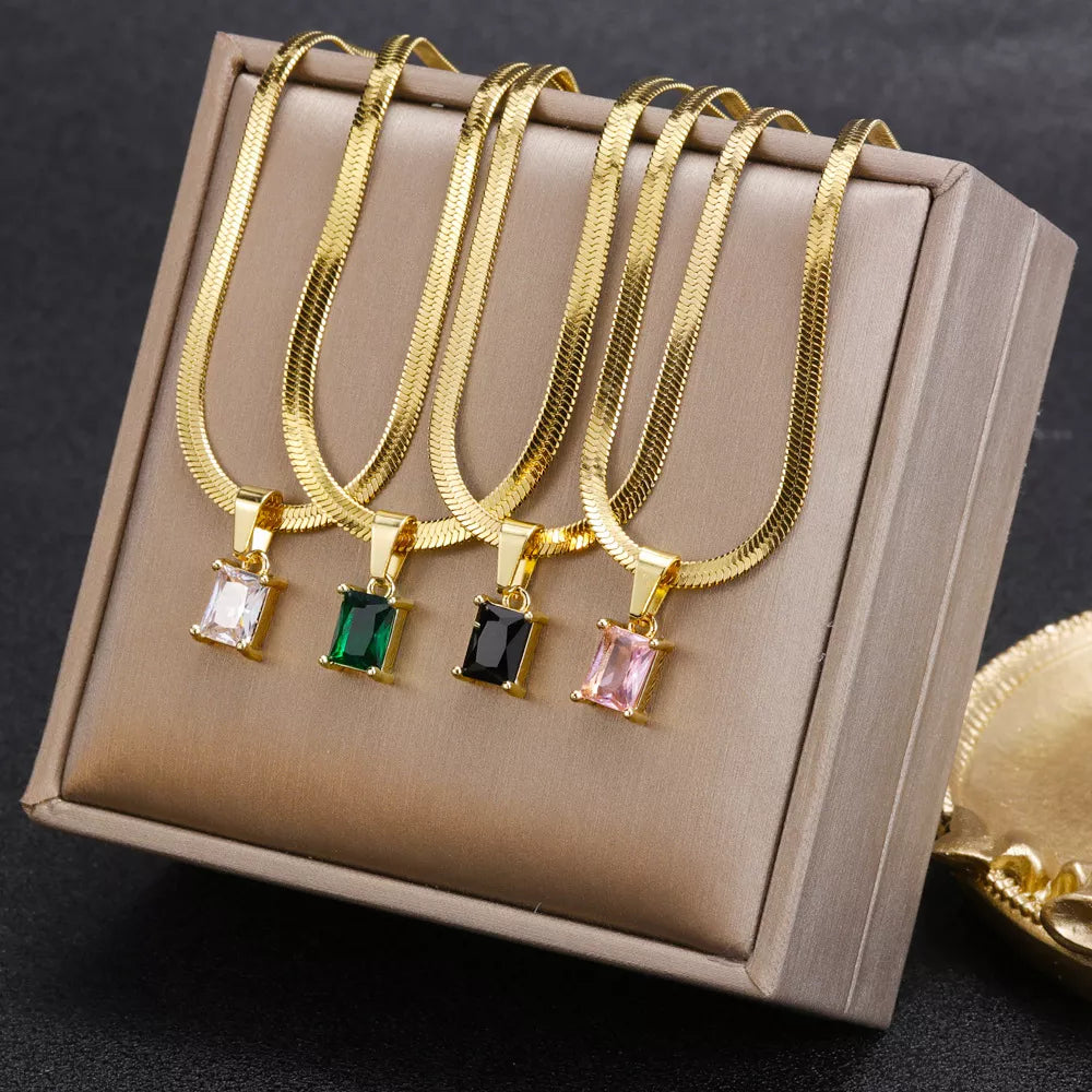 SOSO Set Zircon Necklace Women Square Emerald Pendant.