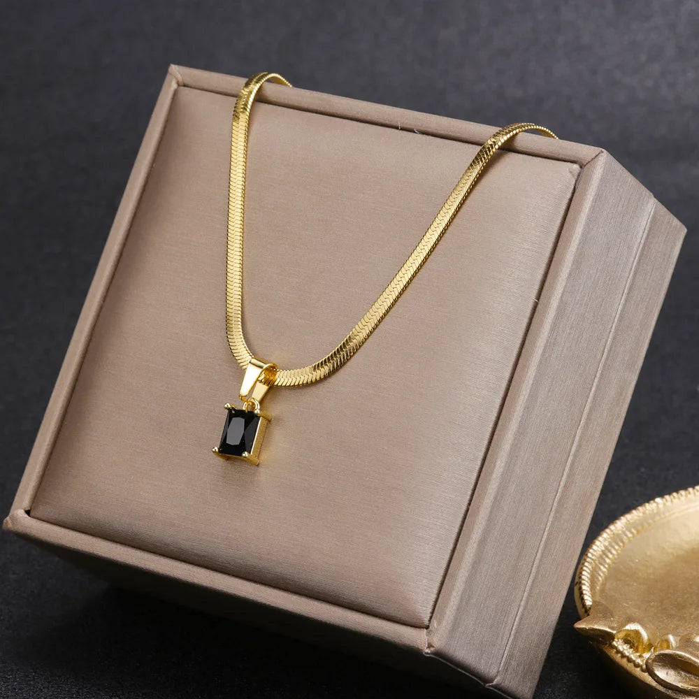 SOSO Set Zircon Necklace Women Square Emerald Pendant.