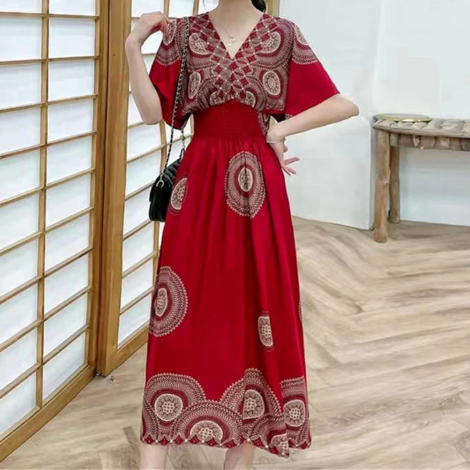 Large Swing Printed Long Skirt Autumn Summer Dress for Woman Clothes