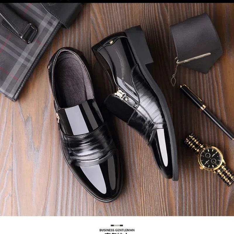 Leather Shoes Men L3 Breathable Patent Leather Formal Shoes Plus Size Man Office Wedding Flats Male Black.