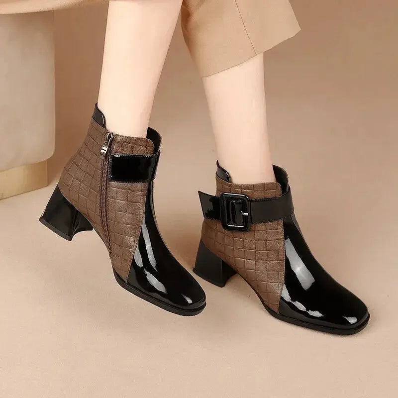 Women Boots Thick Heels Belt Buckle Work Shoes Boots.