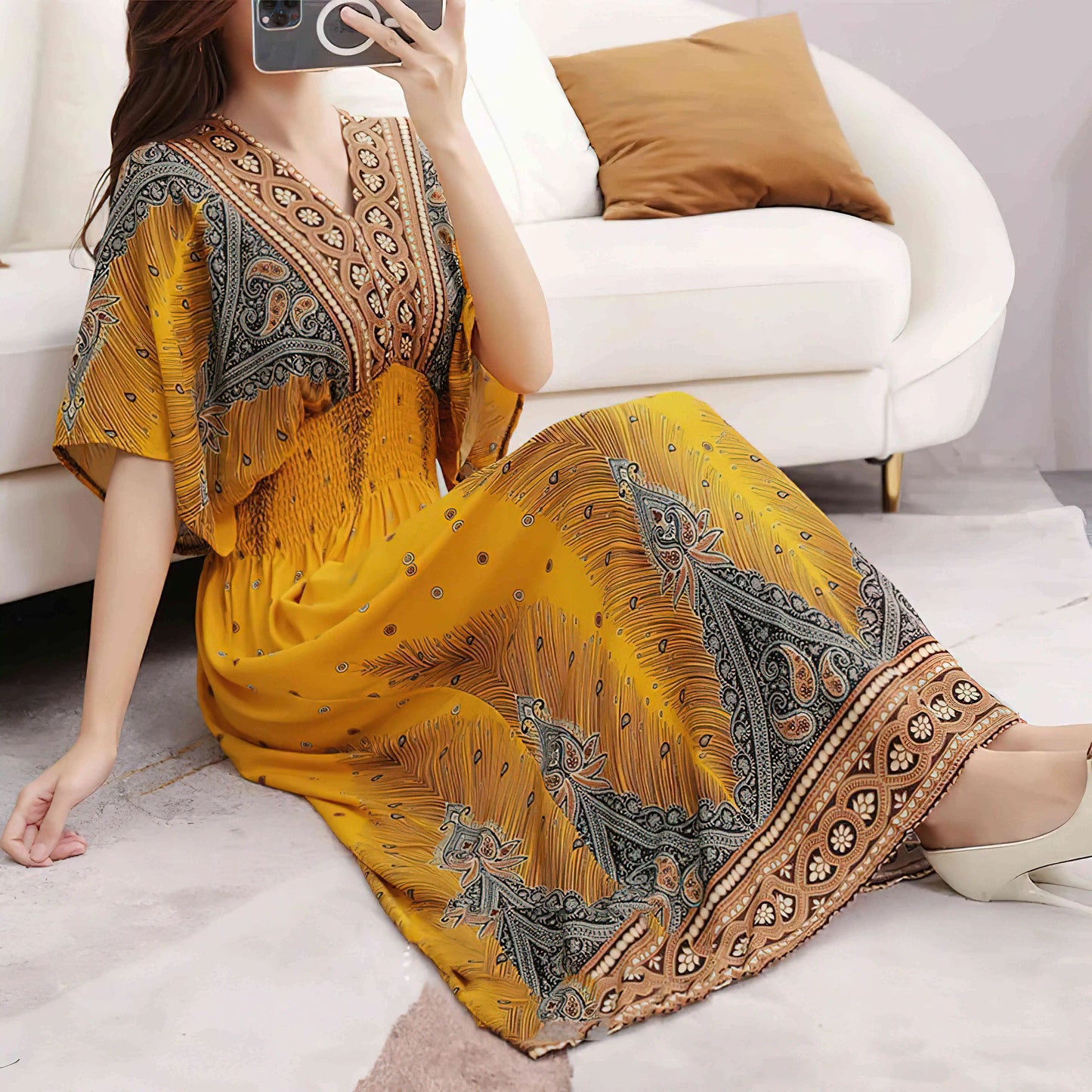 Large Swing Printed Long Skirt Autumn Summer Dress for Woman Clothes