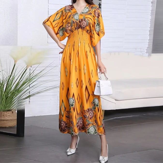 Large Swing Printed Long Skirt Autumn Summer Dress for Woman Clothes