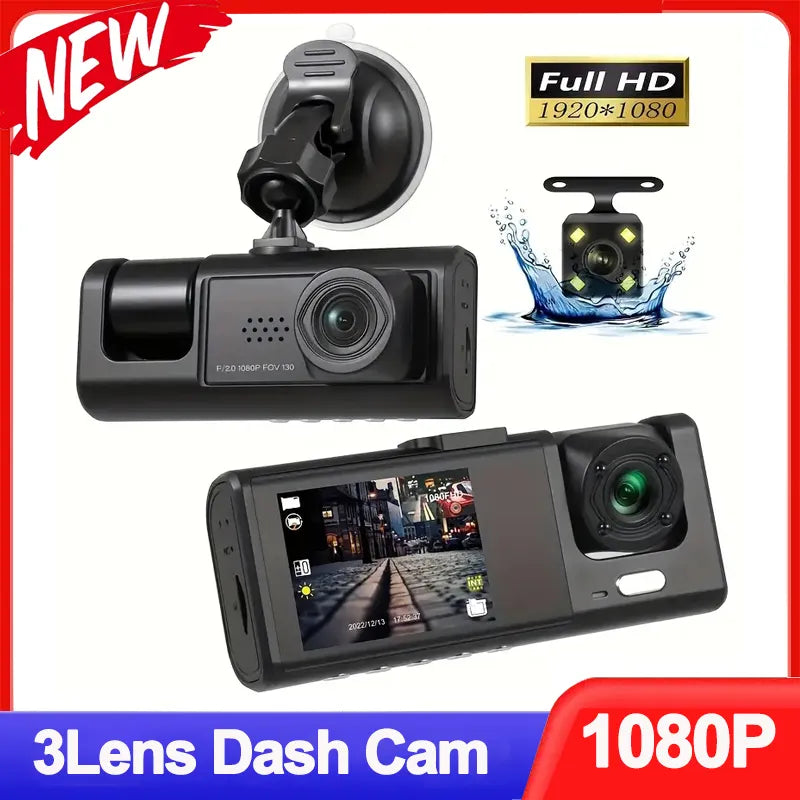 Recorder Rear View Camera for Vehicle 3 Channel Dash Cam for Cars 1080P Video 2Inch Car DVR Black Box Night Vision.