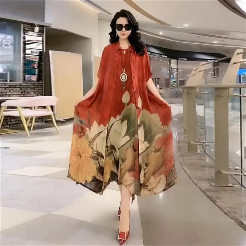 Long Dress Two Piece Suits Women Dress Sets Female Suits