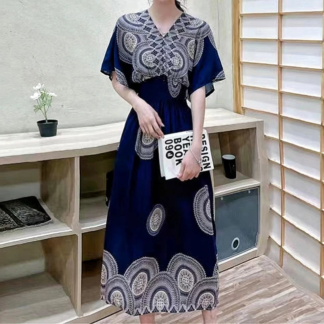 Large Swing Printed Long Skirt Autumn Summer Dress for Woman Clothes