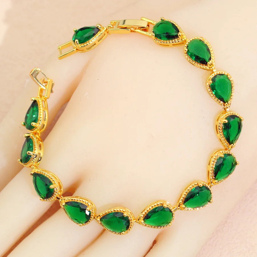 SOSO Jewelry Set 18K Gold Necklace For Women Wedding with Green Zircon Earrings Rings Charm Bracelets.