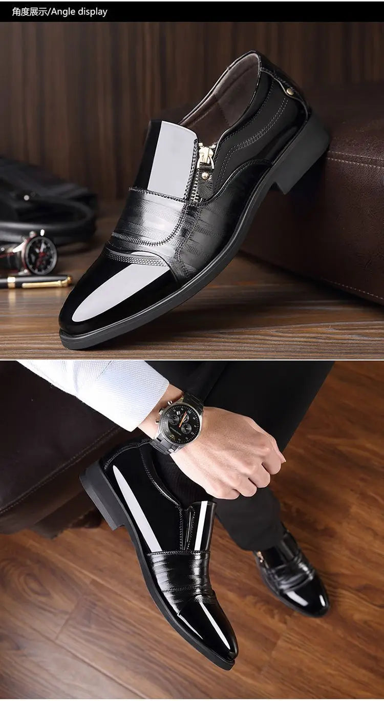 Leather Shoes Men L3 Breathable Patent Leather Formal Shoes Plus Size Man Office Wedding Flats Male Black.