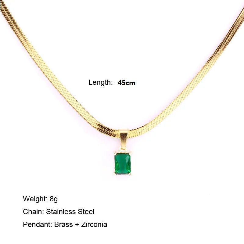 SOSO Set Zircon Necklace Women Square Emerald Pendant.