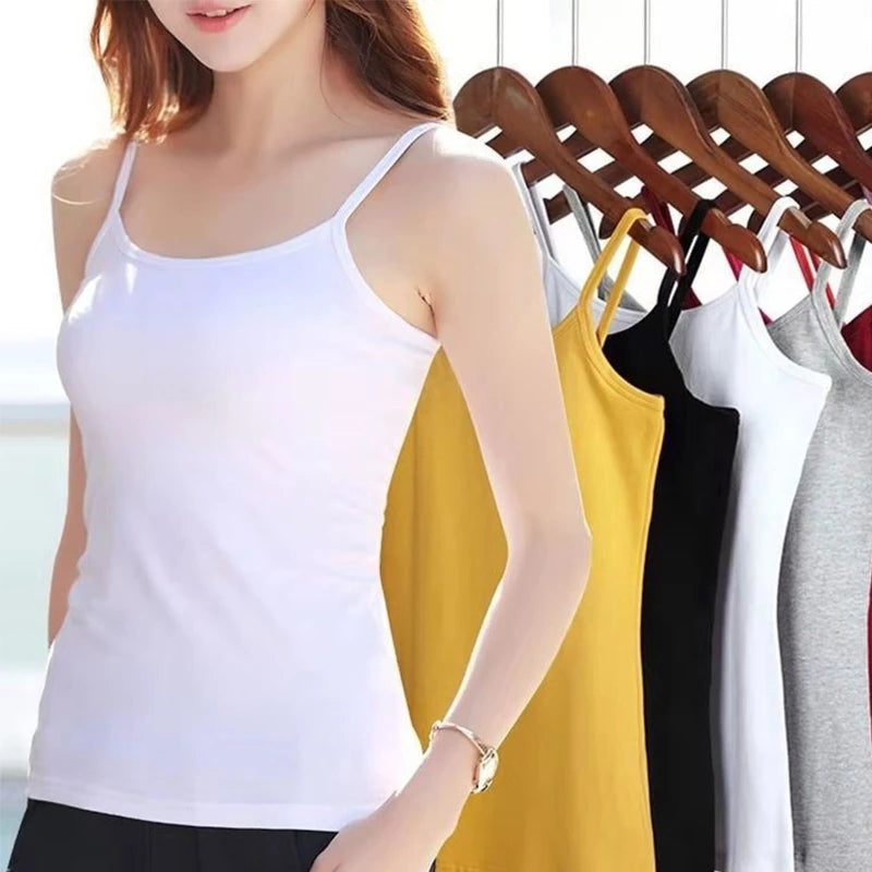 Women Summer Basic Solid Color Sleeveless Camisole Spaghetti