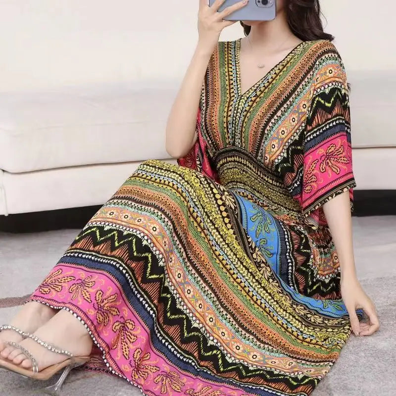 Large Swing Printed Long Skirt Autumn Summer Dress for Woman Clothes