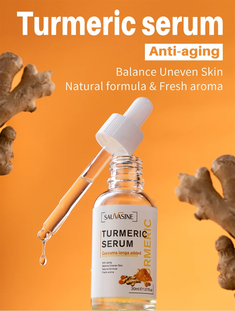 Turmeric Face Whitening Serum Anti Aging Wrinkle Balance Uneven Skin Moisturize Reduce Fine Lines Dark Spots Facial Essence Oil