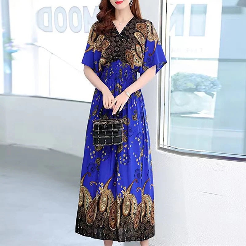 Large Swing Printed Long Skirt Autumn Summer Dress for Woman Clothes