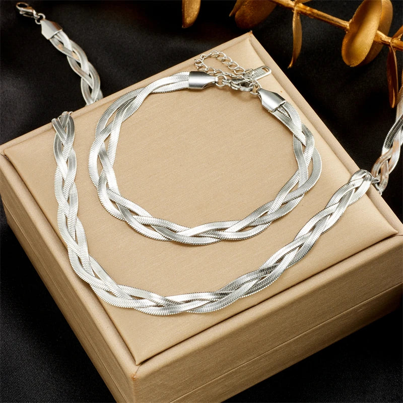 SOSO Set Stainless Steel Chain Necklace Bracelets For Women Girl New Fashion Waterproof.