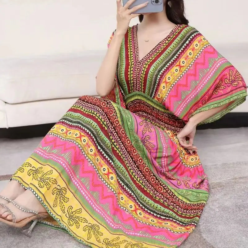 Large Swing Printed Long Skirt Autumn Summer Dress for Woman Clothes