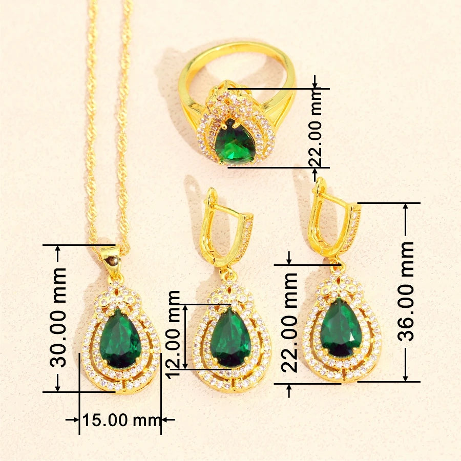 SOSO Jewelry Set 18K Gold Necklace For Women Wedding with Green Zircon Earrings Rings Charm Bracelets.