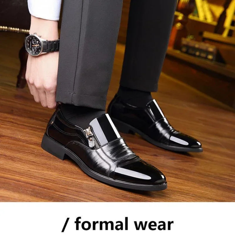 Leather Shoes Men L3 Breathable Patent Leather Formal Shoes Plus Size Man Office Wedding Flats Male Black.