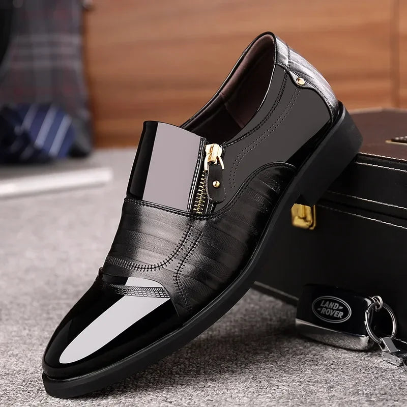 Leather Shoes Men L3 Breathable Patent Leather Formal Shoes Plus Size Man Office Wedding Flats Male Black.