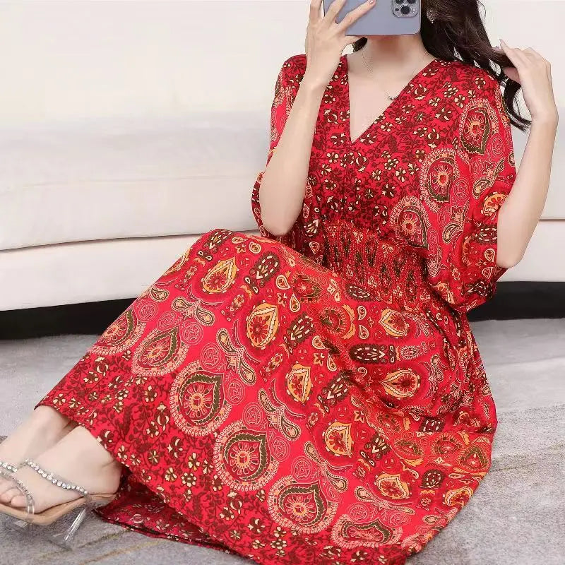 Large Swing Printed Long Skirt Autumn Summer Dress for Woman Clothes