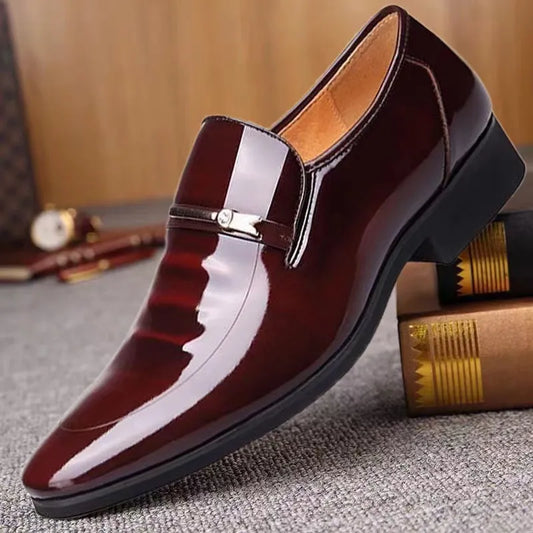 Leather Shoes Men L2 Breathable Patent Leather Formal Shoes Plus Size Man Office Wedding Flats Male Black.