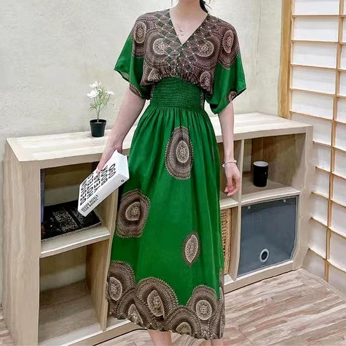 Large Swing Printed Long Skirt Autumn Summer Dress for Woman Clothes