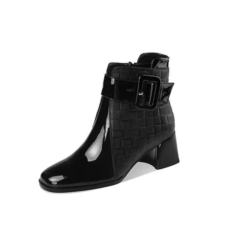 Women Boots Thick Heels Belt Buckle Work Shoes Boots.