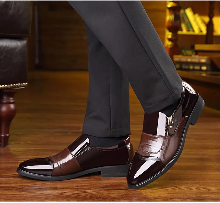 Leather Shoes Men L3 Breathable Patent Leather Formal Shoes Plus Size Man Office Wedding Flats Male Black.