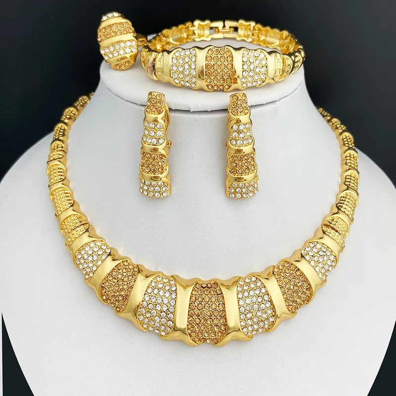 SOSO Set Luxury 18K Gold Plated Women Necklaces Earrings Ring Bracelet Wedding Party Accessories