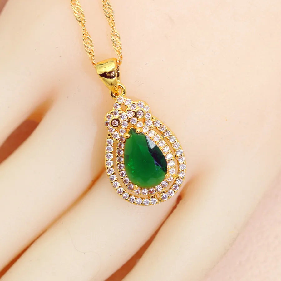 SOSO Jewelry Set 18K Gold Necklace For Women Wedding with Green Zircon Earrings Rings Charm Bracelets.